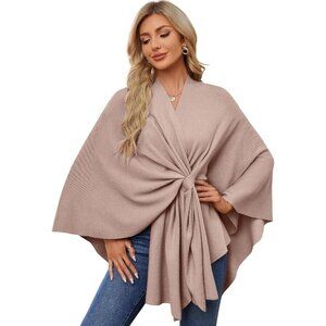 Women's Tan Elegant Open Poncho Sweater For Spring Fall Winter Shawl Wraps